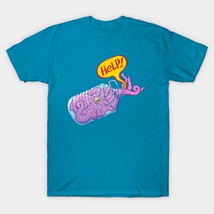 Worried octopus inside a plastic bottle asking for help T-Shirt